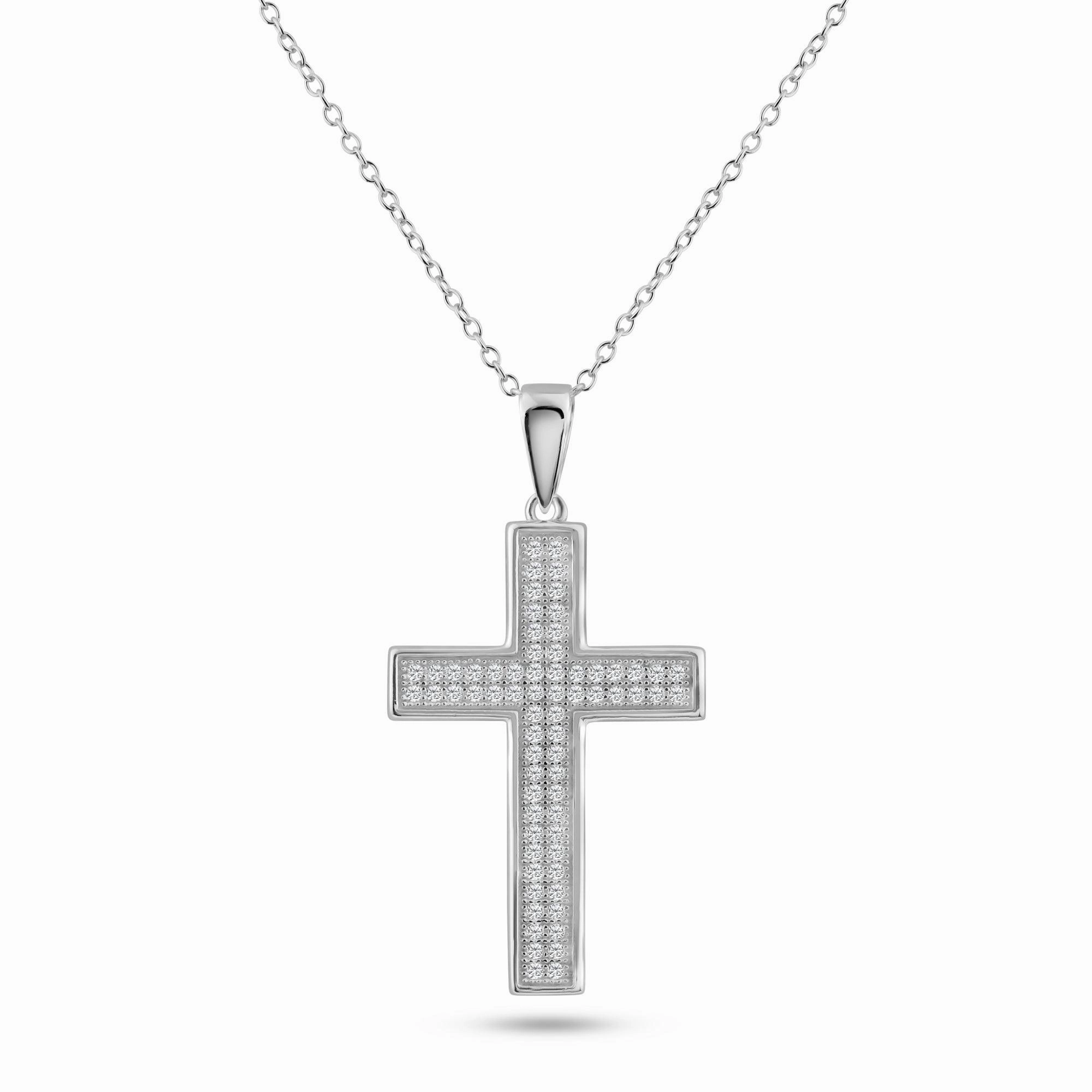 Silver 925 Rhodium Plated Cross Micro Pave CZ Dangling Pendant - ACP00030