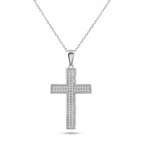 Silver 925 Rhodium Plated Cross Micro Pave CZ Dangling Pendant - ACP00030