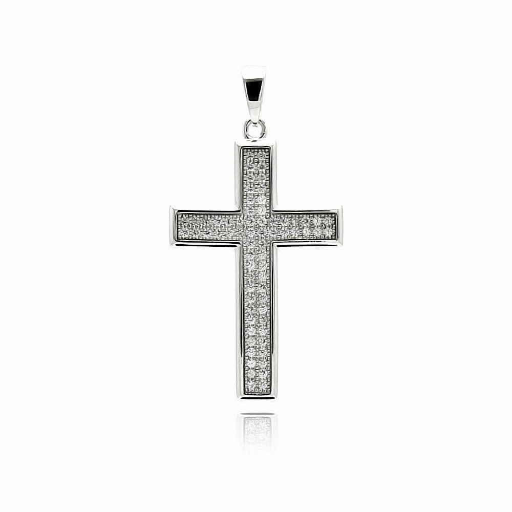 Silver 925 Rhodium Plated Cross Micro Pave CZ Dangling Pendant - ACP00030