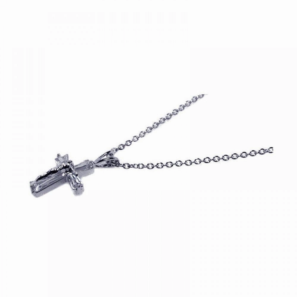 Silver 925 Rhodium Plated CZ Cross Pendant Necklace - STP00462