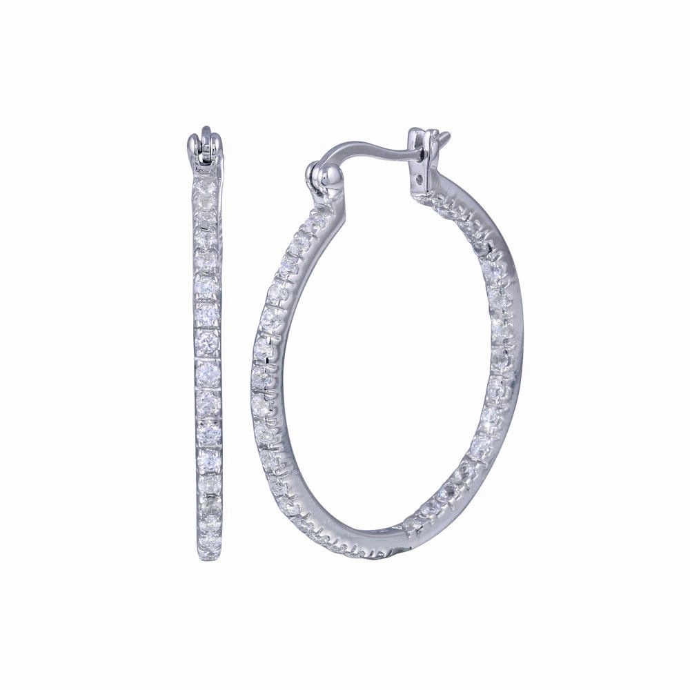 Silver 925 Rhodium Plated CZ Hoop Earrings - STE00068