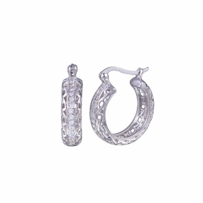 Silver 925 Rhodium Plated CZ Hoop Earrings - STE00306