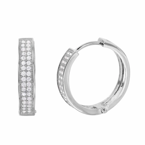 Silver 925 Rhodium Plated CZ huggie hoop Earrings - GME00023