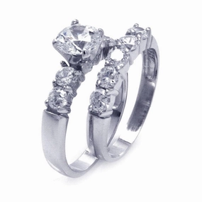 Silver 925 Rhodium Plated CZ Matching Ring Pair Set - STR00776