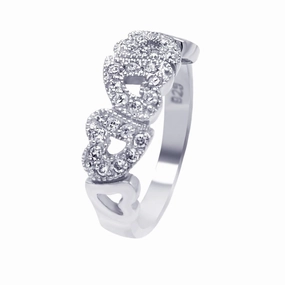 Silver 925 Rhodium Plated CZ Multiple Hearts Ring - AAR0013
