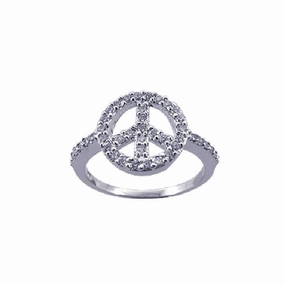Silver 925 Rhodium Plated CZ Peace Sign Ring - STR00591