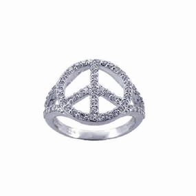 Silver 925 Rhodium Plated CZ Peace Sign Ring - STR00595