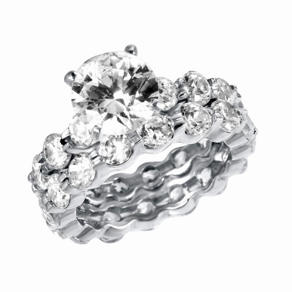 Silver 925 Rhodium Plated CZ Stackable Engagement Ring Set - STR00198