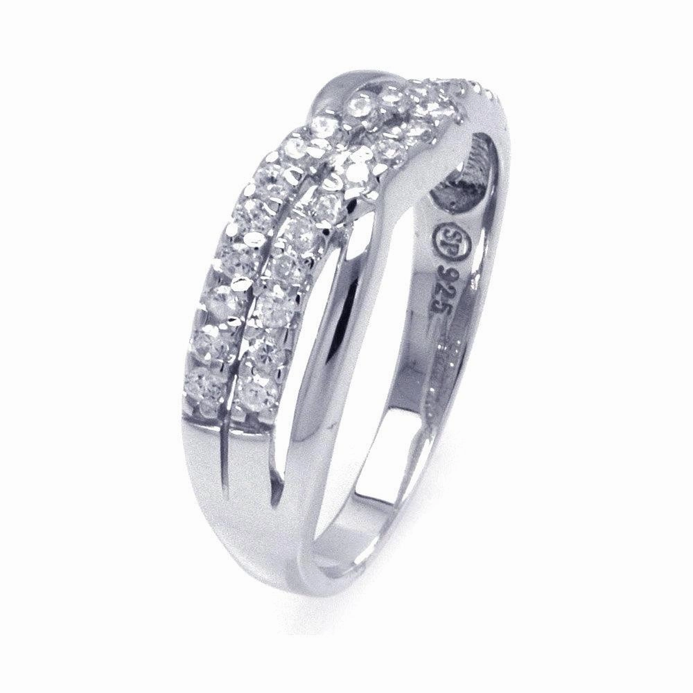 Silver 925 Rhodium Plated CZ Wave Ring - STR00783
