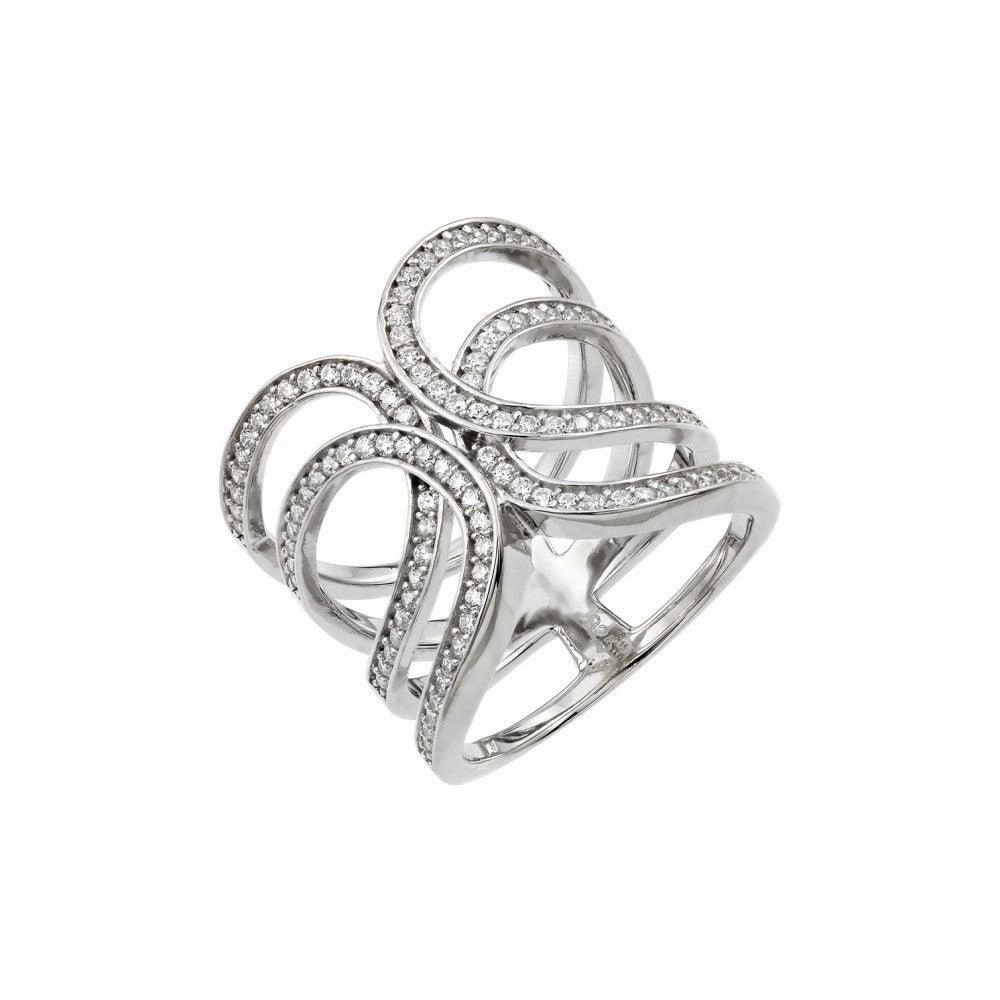 Silver 925 Rhodium Plated Double Interlace Ring - GMR00029