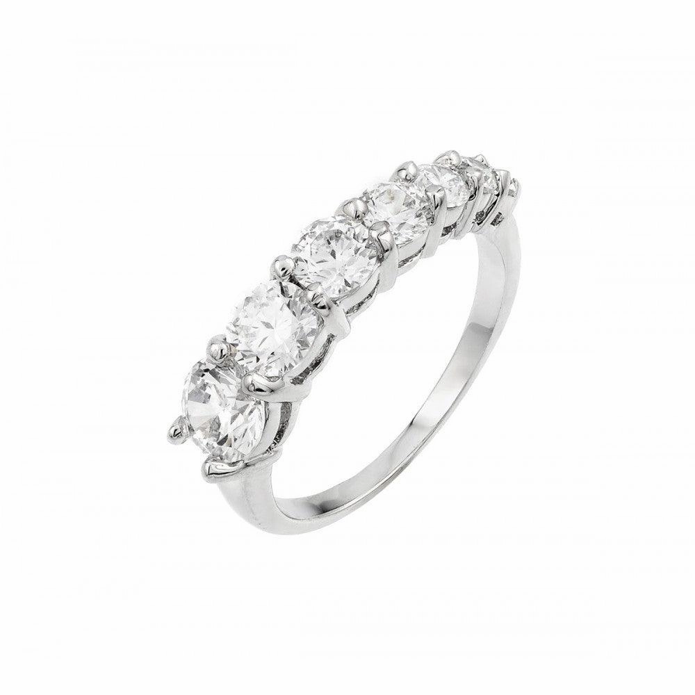 Silver 925 Rhodium Plated Graduated CZ Ring - BGR00859