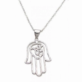 Silver 925 Rhodium Plated Hamsa Pendant Necklace - STP00973
