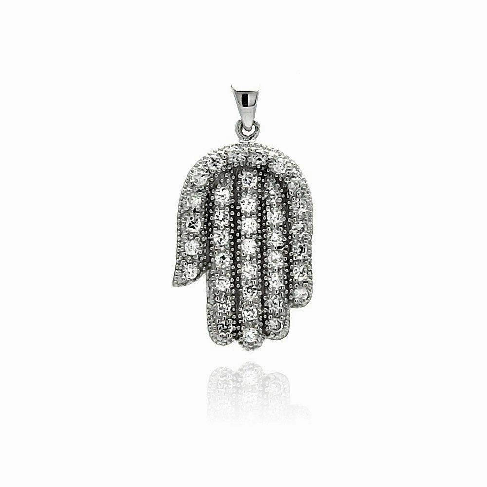 Silver 925 Rhodium Plated Hand CZ Dangling Pendant - ACP00012