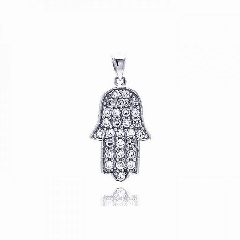 Silver 925 Rhodium Plated Hand CZ Dangling Pendant - ACP00022