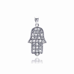 Silver 925 Rhodium Plated Hand CZ Dangling Pendant - ACP00022