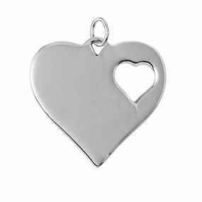Silver 925 Rhodium Plated Heart Charm With 1 Cut Out Inner Hearts - HRT07