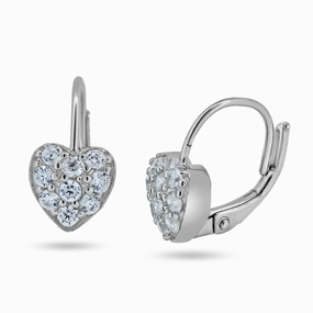 Silver 925 Rhodium Plated Heart CZ Hoop Earrings - STE00624