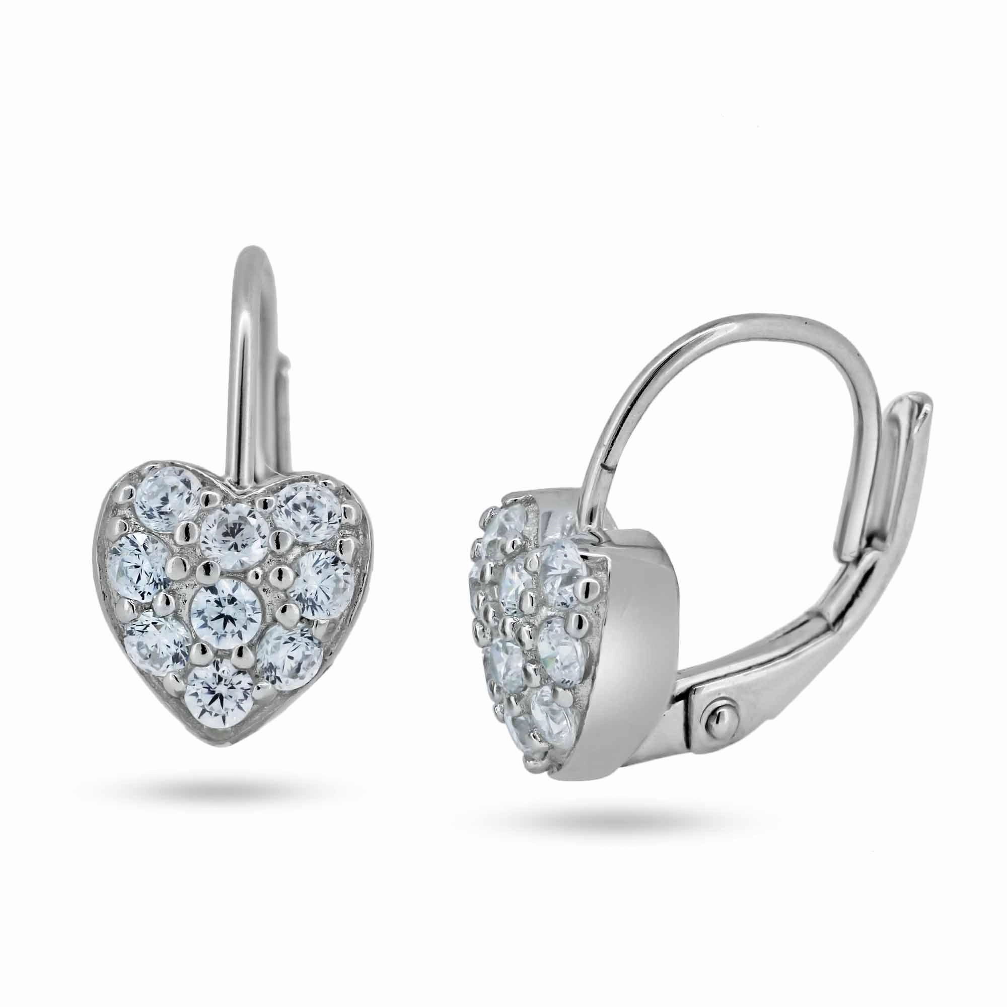 Silver 925 Rhodium Plated Heart CZ Hoop Earrings - STE00624