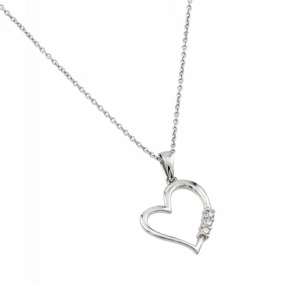 Silver 925 Rhodium Plated Heart CZ Pendant - STP01464