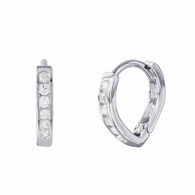 Silver 925 Rhodium Plated Hinged CZ huggie hoop Earrings - GME00024