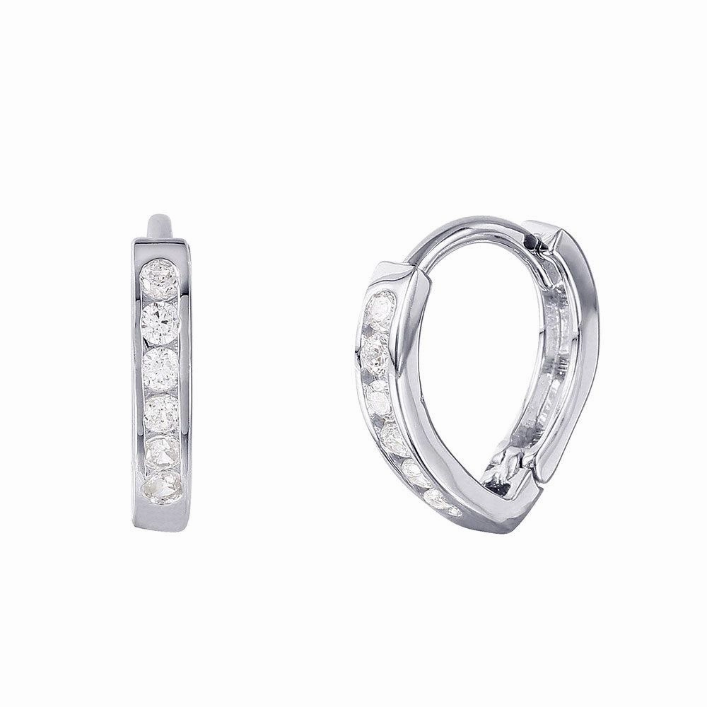 Silver 925 Rhodium Plated Hinged CZ huggie hoop Earrings - GME00024
