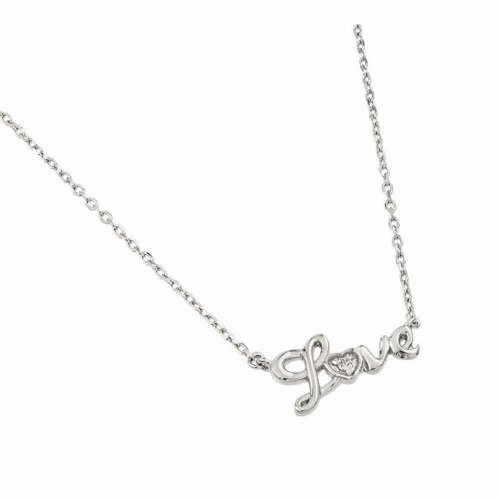 Silver 925 Rhodium Plated Love CZ Necklace - BGP01001