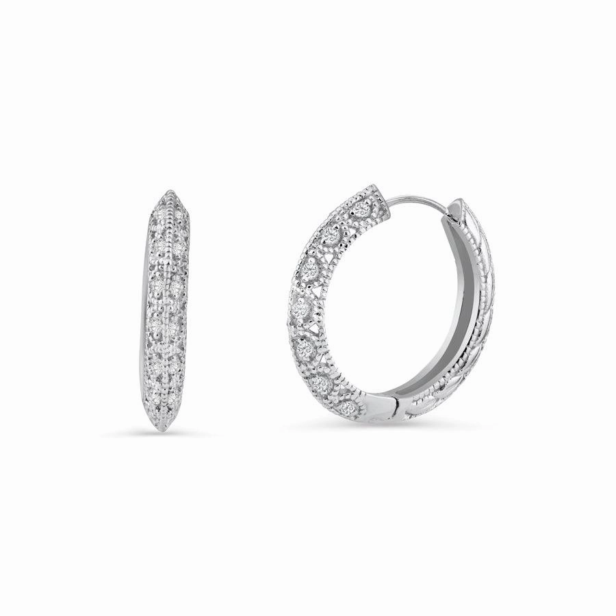 Silver 925 Rhodium Plated Micro Pave Clear CZ Hoop Earrings - ACE00010
