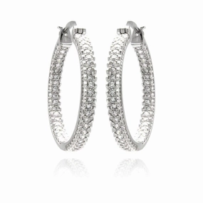 Silver 925 Rhodium Plated Micro Pave Clear CZ Hoop Earrings - ACE00061