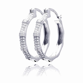 Silver 925 Rhodium Plated Micro Pave Clear CZ Hoop Earrings - ACE00062
