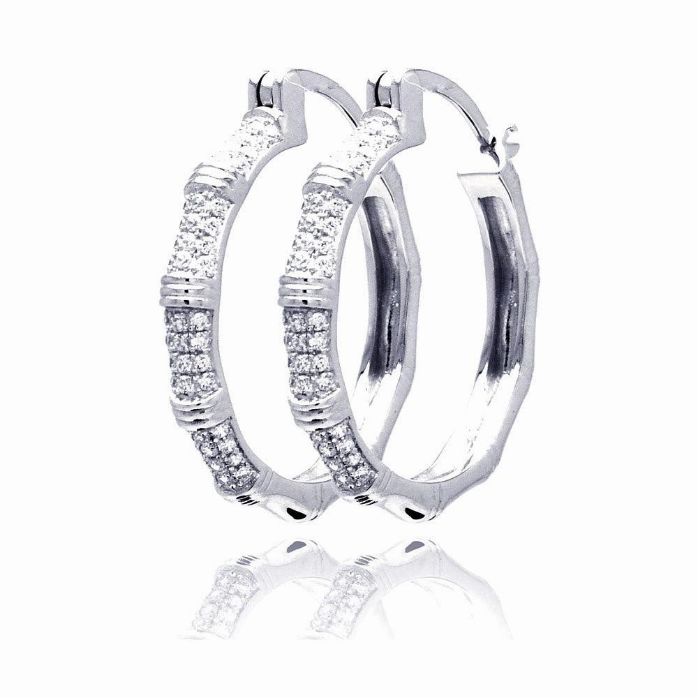Silver 925 Rhodium Plated Micro Pave Clear CZ Hoop Earrings - ACE00062
