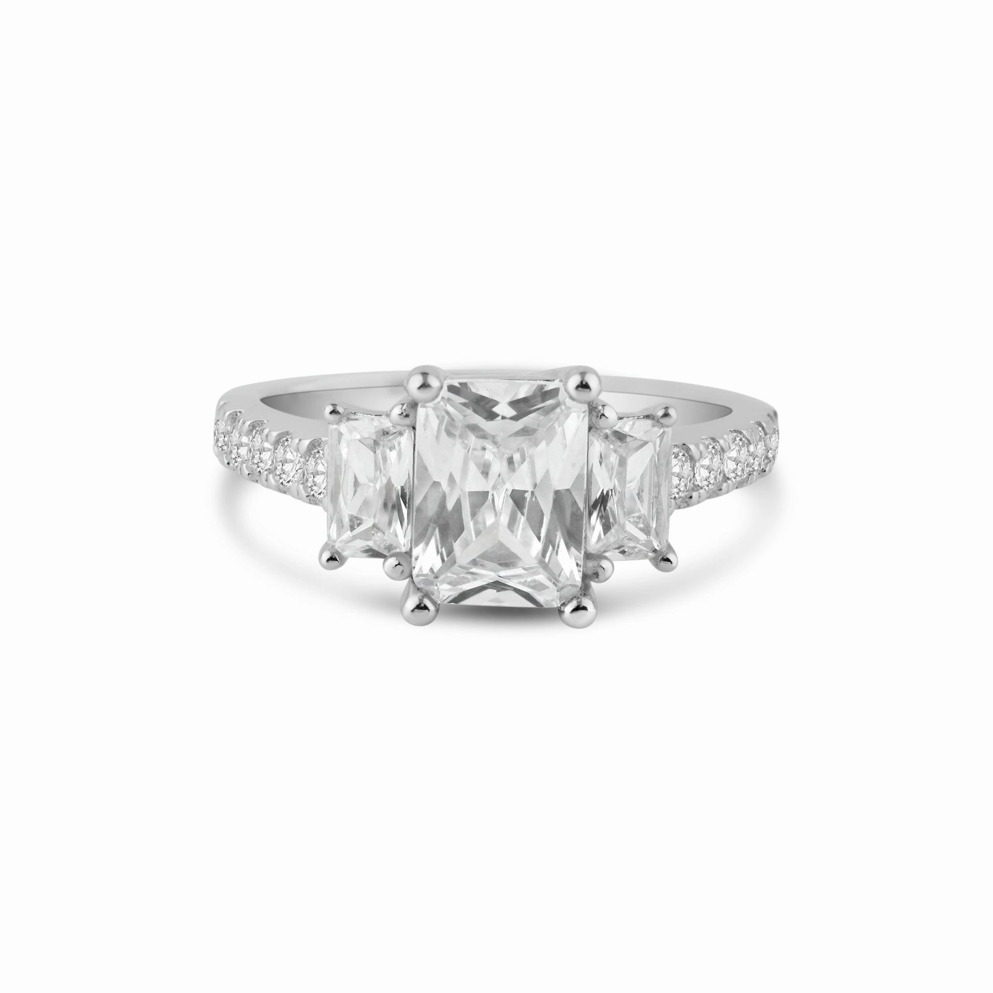 Silver 925 Rhodium Plated Micro Pave CZ Past Present Future Ring - ACR00003