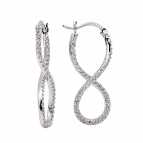 Silver 925 Rhodium Plated Number Eight Infinity CZ Hoop Earrings - BGE00210