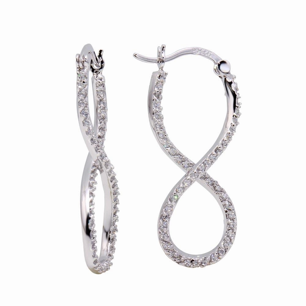 Silver 925 Rhodium Plated Number Eight Infinity CZ Hoop Earrings - BGE00210