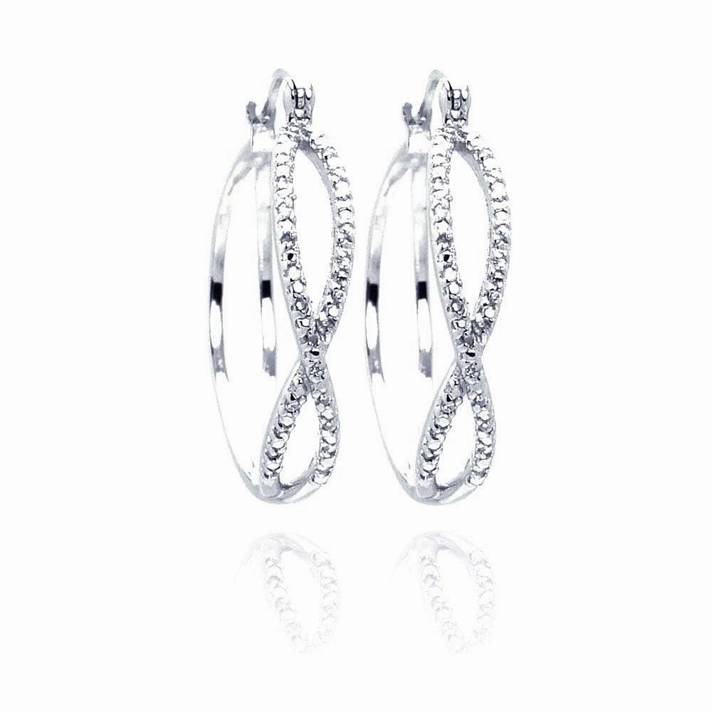 Silver 925 Rhodium Plated Number Eighth CZ Hoop Earrings - STE00439