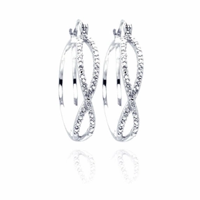 Silver 925 Rhodium Plated Number Eighth CZ Hoop Earrings - STE00439