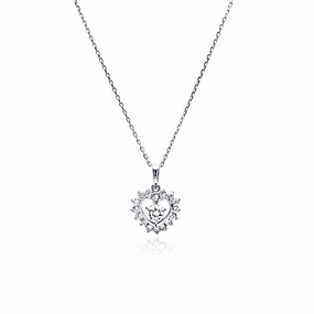 Silver 925 Rhodium Plated Open Heart CZ Necklace - BGP00465