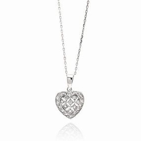 Silver 925 Rhodium Plated Open Heart CZ Necklace - BGP00553