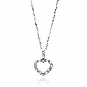 Silver 925 Rhodium Plated Open Heart CZ Necklace - BGP00586