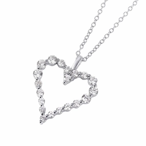 Silver 925 Rhodium Plated Open Heart CZ Pendant Necklace - STP01459