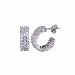 Silver 925 Rhodium Plated Pave CZ huggie hoop Earrings - STE00516CLR