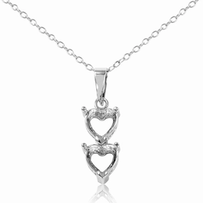Silver 925 Rhodium Plated Personalized 2 Heart Drop Mounting Necklace - BGP00781