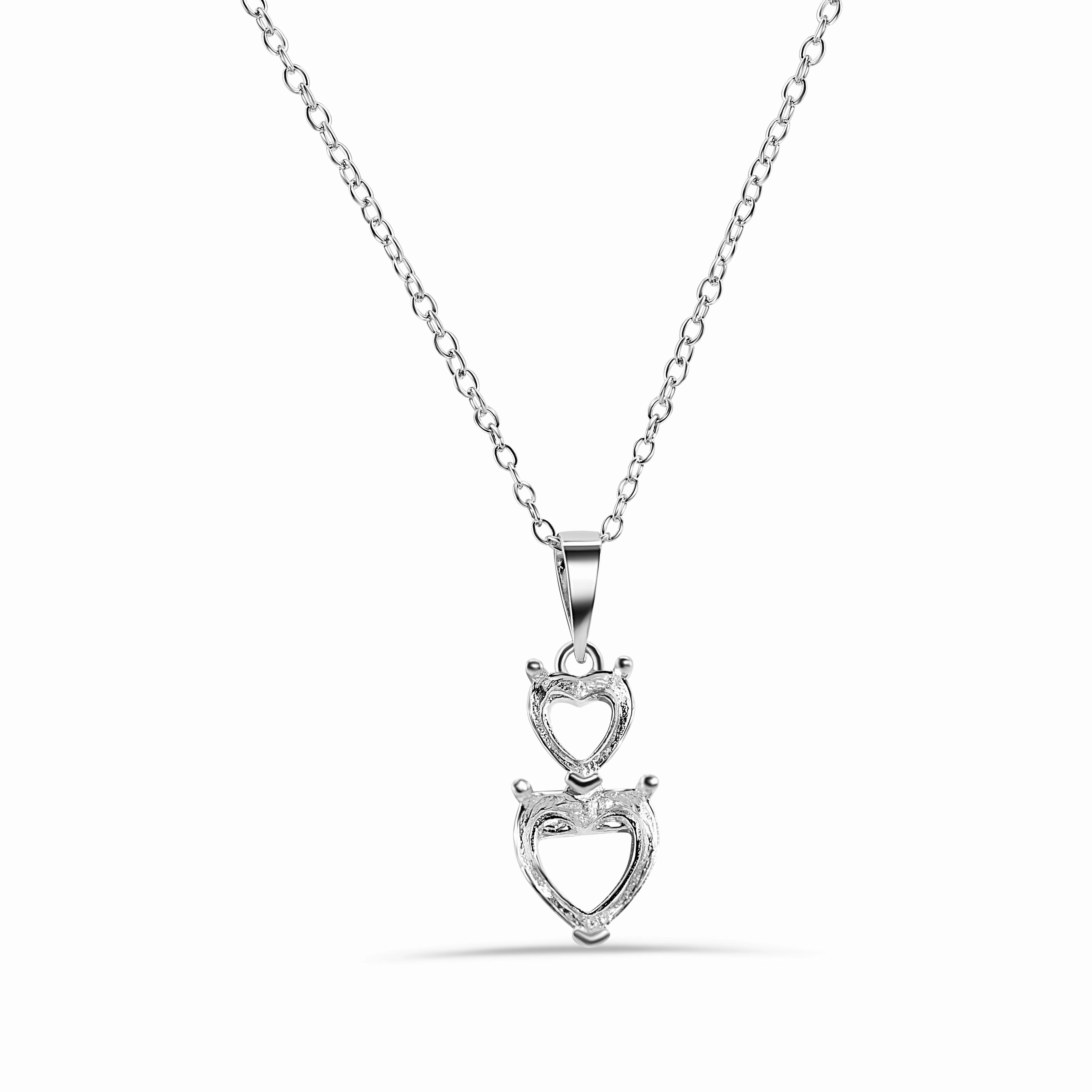 Silver 925 Rhodium Plated Personalized 2 Heart Drop Mounting Necklace - BGP01086