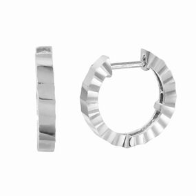 Silver 925 Rhodium Plated Radial CZ huggie hoop Earrings - GME00030RH