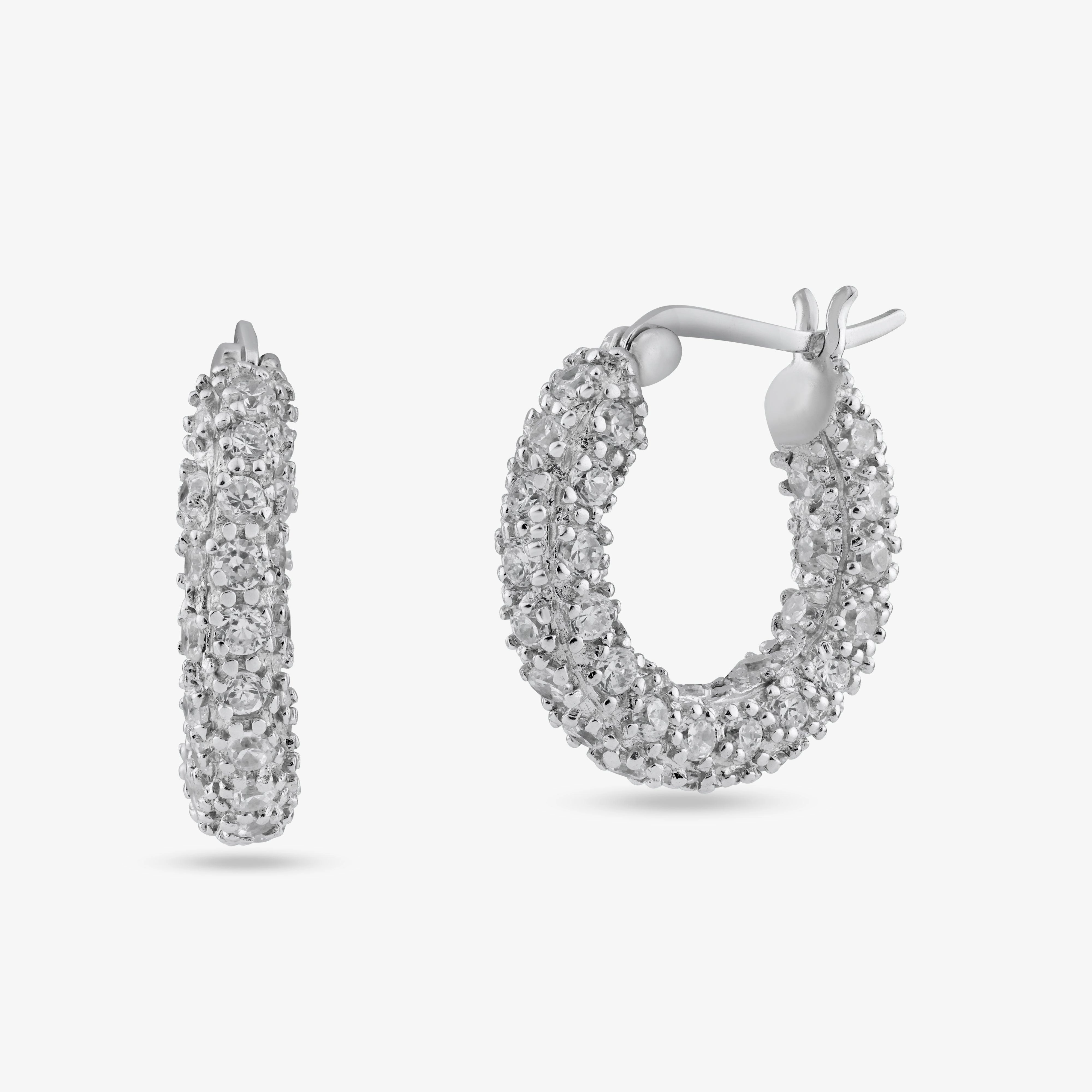 Silver 925 Rhodium Plated Rift Cluster CZ Hoop Earrings - STE00203
