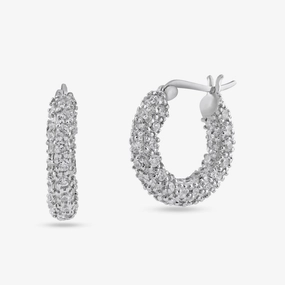 Silver 925 Rhodium Plated Rift Cluster CZ Hoop Earrings - STE00203