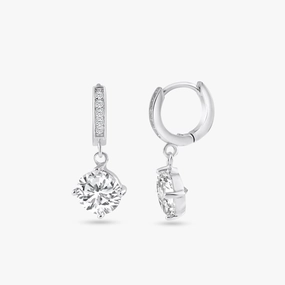 Silver 925 Rhodium Plated Round Channel CZ Dangling huggie hoop Earrings - BGE00263
