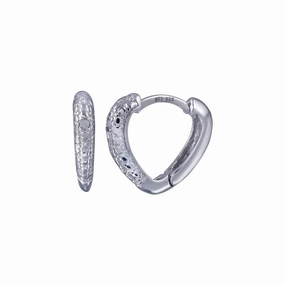 Silver 925 Rhodium Plated Round Clear CZ Heart huggie hoop Earrings - STE00693