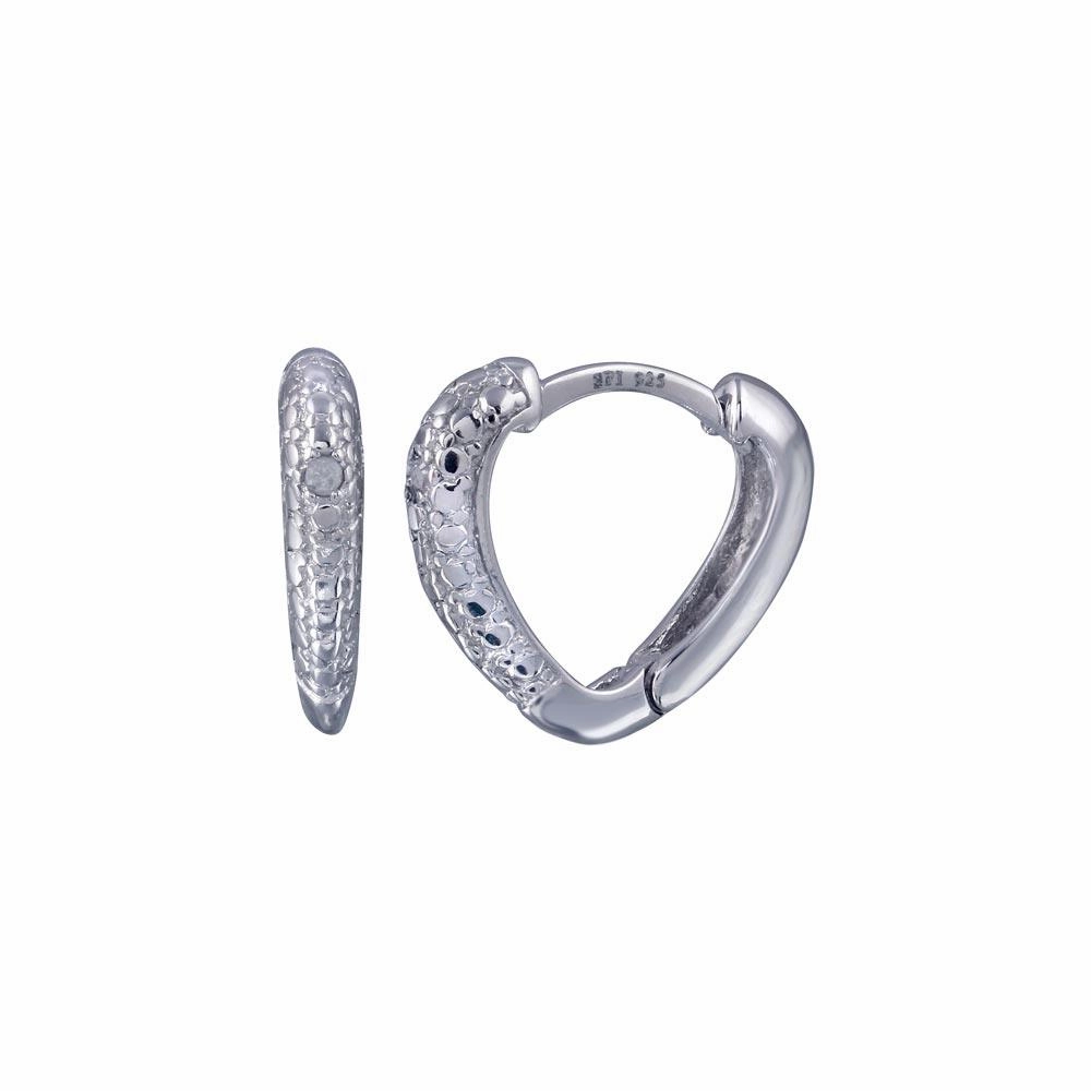 Silver 925 Rhodium Plated Round Clear CZ Heart huggie hoop Earrings - STE00693