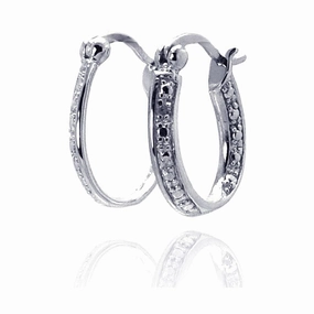 Silver 925 Rhodium Plated Round Clear CZ Hoop Earrings - STE00692