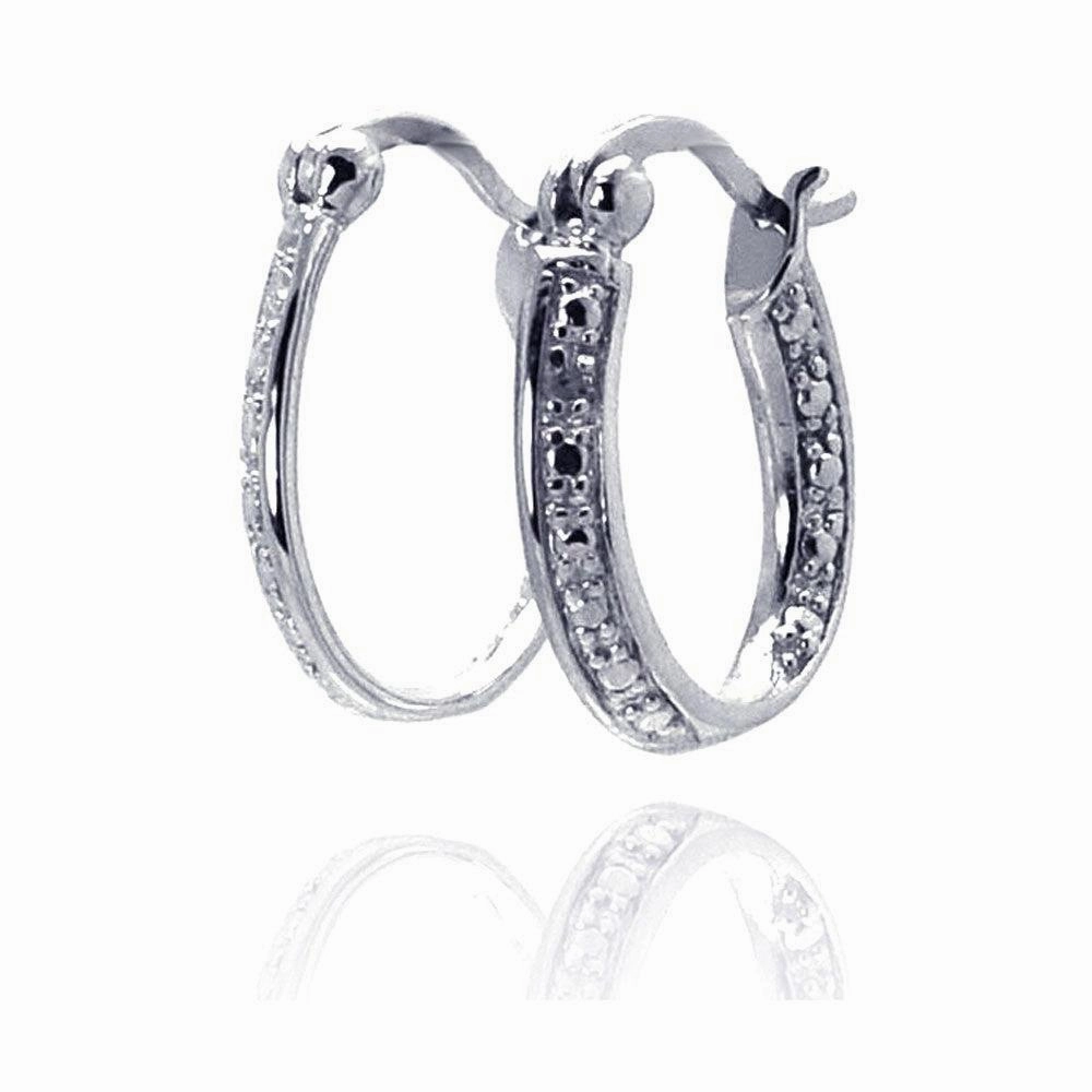 Silver 925 Rhodium Plated Round Clear CZ Hoop Earrings - STE00692
